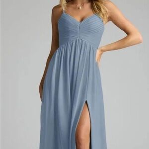 Azazie Dusty Blue A-Line Pleated Chiffon Dress